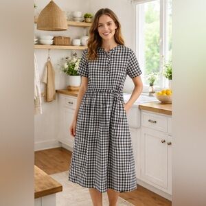 Ally Fashion Black and White Gingham Midi Dress